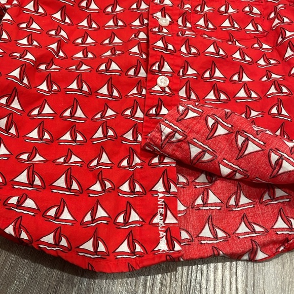 Janie and Jack Red Sailboat Poplin Shirt size 3 - Picture 4 of 7